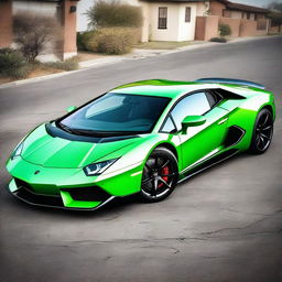 Create an image of a car that is a hybrid between a Lamborghini Aventador and a Dodge Challenger