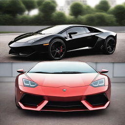 Create an image that merges a Lamborghini Aventador with a Dodge Challenger