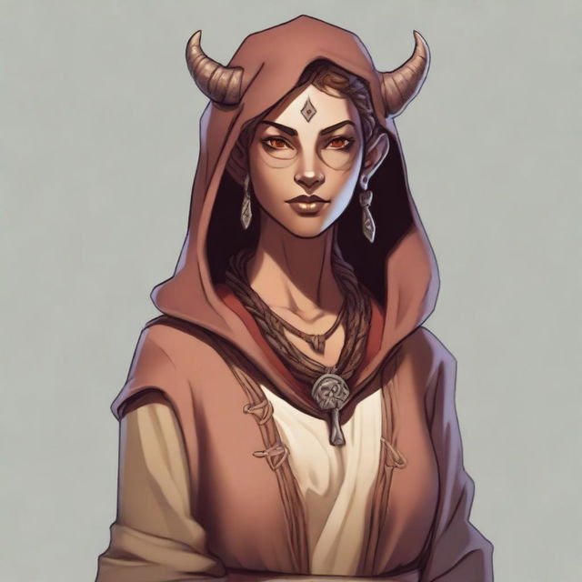 A female Tiefling about 29 years old with a greenish-red skin tone covering her entire body