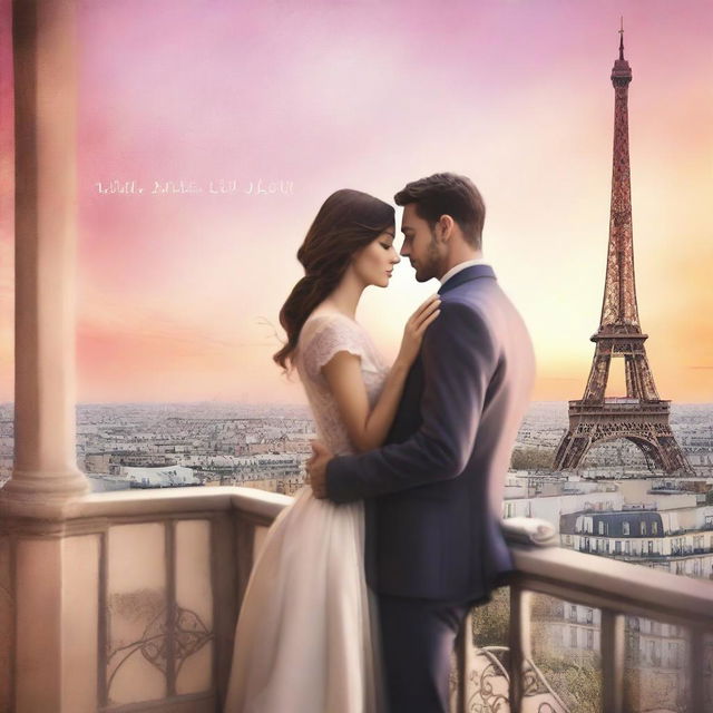 Create a book cover for a romance novel titled 'Balcones en Paris'