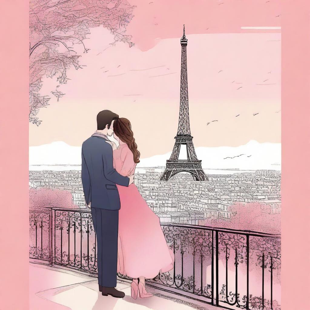 Create a book cover for a romance novel titled 'Balcones en Paris'