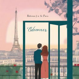 Create a book cover for a romance novel titled 'Balcones en Paris'