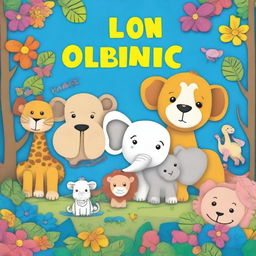 A vibrant and cheerful cover for a children's coloring book featuring a variety of cute animals such as lions, elephants, giraffes, and monkeys