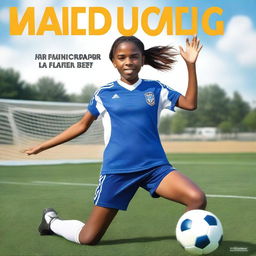 A book cover featuring a 14-year-old girl who is a soccer player