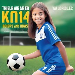 A book cover featuring a 14-year-old girl who is a soccer player