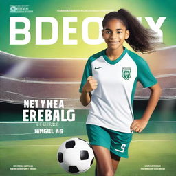 A book cover featuring a 14-year-old girl who is a soccer player