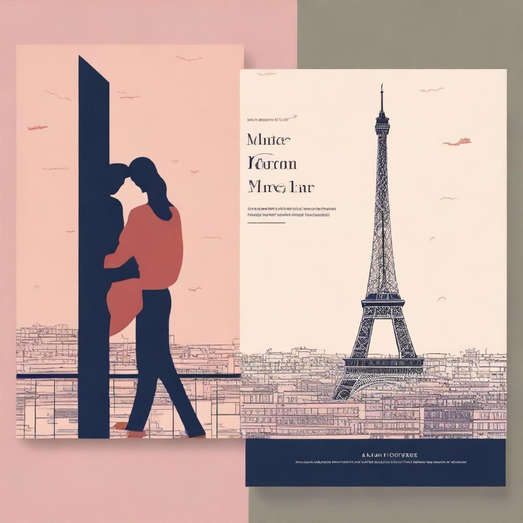 Create a minimalist book cover for a romance novel titled 'Balcones en Paris' in the style of 'Love Hypothesis'