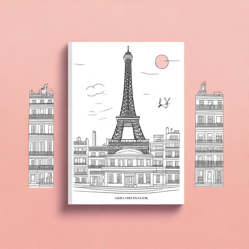 Create a minimalist book cover for a romance novel titled 'Balcones en Paris' in the style of 'Love Hypothesis'