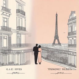 Create a minimalist book cover for a romance novel titled 'Balcones en Paris' in the style of 'Love Hypothesis'