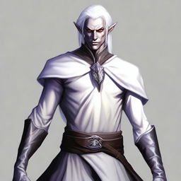 A male Drow elf from Dungeons & Dragons with white hair, standing 1