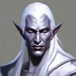 A male Drow elf from Dungeons & Dragons with white hair, standing 1