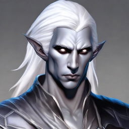 A male Drow elf from Dungeons & Dragons with white hair, standing 1