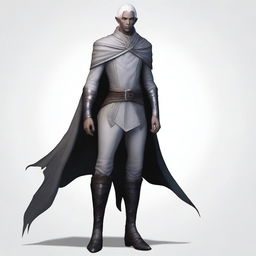 A male Drow elf from Dungeons & Dragons, 18 years old, with white hair, standing 1