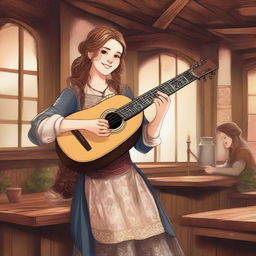 A detailed illustration of a 19-year-old human female bard