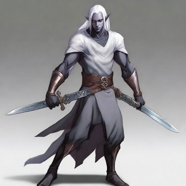 A male Drow elf from Dungeons & Dragons, 18 years old, with white hair, standing 1