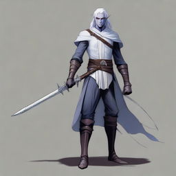 A male Drow elf from Dungeons & Dragons, 18 years old, with white hair, standing 1