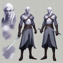 A male Drow elf from Dungeons & Dragons, 18 years old, with white hair, standing 1