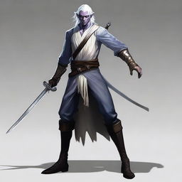 A male Drow elf from Dungeons & Dragons, 18 years old, with white hair, standing 1