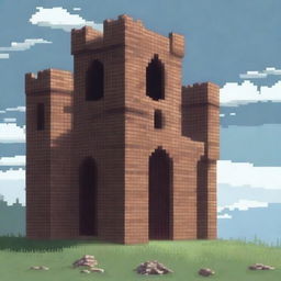 Create a pixel art image of an old castle tower made of bricks