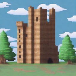 Create a pixel art image of an old castle tower made of bricks