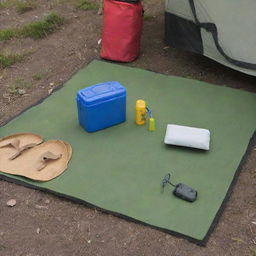 Transform the foam mat in the camping scene to one divided into four parts but held together, displaying a nice perspective of its versatile functionality.