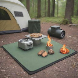 Transform the foam mat in the camping scene to one divided into four parts but held together, displaying a nice perspective of its versatile functionality.