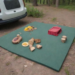 Transform the foam mat in the camping scene to one divided into four parts but held together, displaying a nice perspective of its versatile functionality.