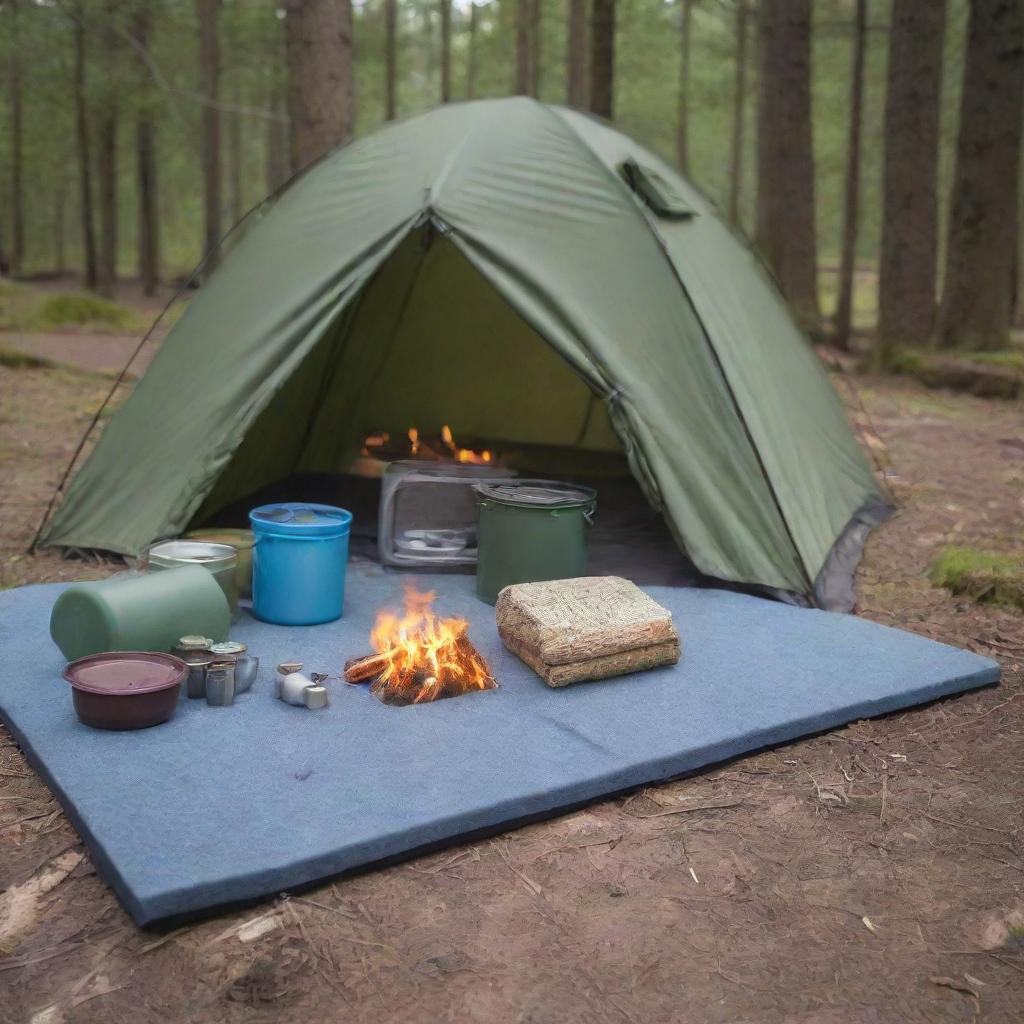 Transform the foam mat in the camping scene to one divided into four parts but held together, displaying a nice perspective of its versatile functionality.