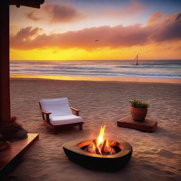 A visually appealing and alluring scene with a focus on warmth and heat, possibly featuring a summer beach setting, a blazing sunset, or a cozy fireplace