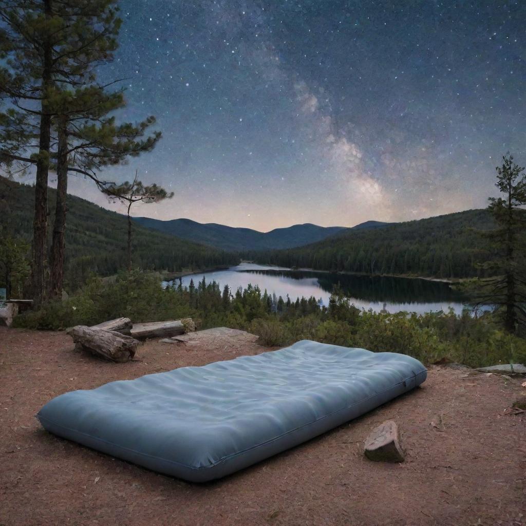 A single-person foam sleeping pad in an outdoor campsite, set against the backdrop of a starlit sky and serene nature.