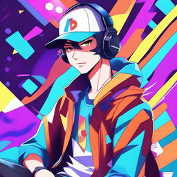 Create an image of an anime-style gamer guy wearing a hat