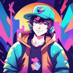 Create an image of an anime-style gamer guy wearing a hat