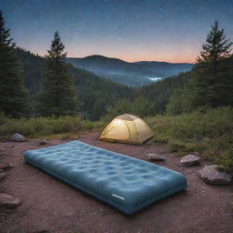 A single-person foam sleeping pad in an outdoor campsite, set against the backdrop of a starlit sky and serene nature.