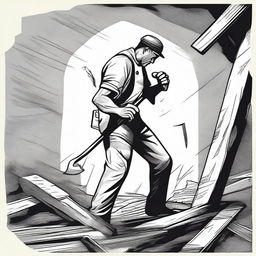 A detailed illustration depicting the hard work and struggle of a man