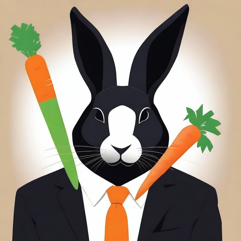 Create a movie poster for 'Bun Wick', a humorous take on John Wick, featuring a rabbit in a sleek black suit holding a carrot like a weapon