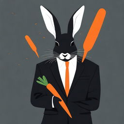 Create a movie poster for 'Bun Wick', a humorous take on John Wick, featuring a rabbit in a sleek black suit holding a carrot like a weapon