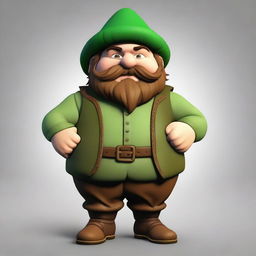 A short, chubby dwarf with white skin, brown hair, and a mustache