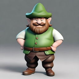 A short, chubby dwarf with white skin, brown hair, and a mustache