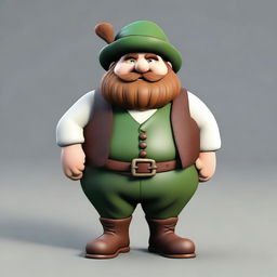 A short, chubby dwarf with white skin, brown hair, and a mustache