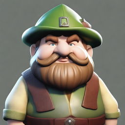 A short, chubby dwarf with white skin, brown hair, and a mustache