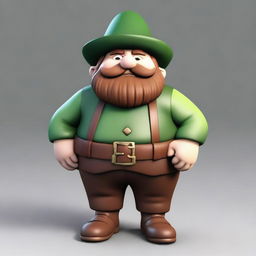 A short, chubby dwarf with white skin, brown hair, and a mustache