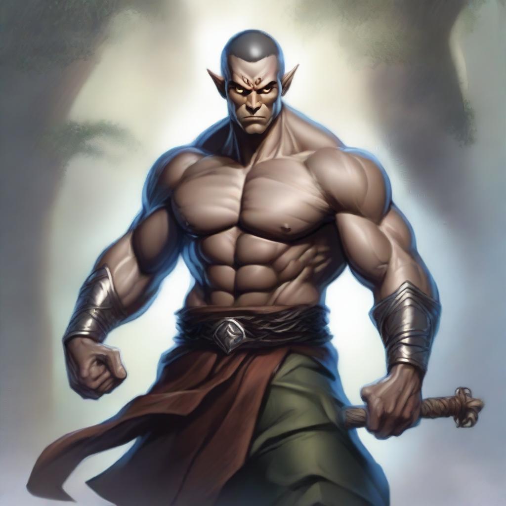 Create an image of a muscular wood elf monk from Dungeons & Dragons