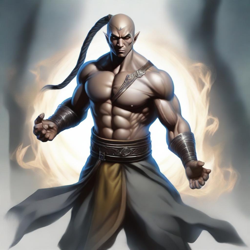 Create an image of a muscular wood elf monk from Dungeons & Dragons