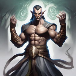 Create an image of a muscular wood elf monk from Dungeons & Dragons