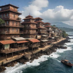 Visualize Liberia in a steampunk world: Monrovia with gear-laden buildings, rainforests buzzing with mechanical wildlife, beautiful beaches accentuated by steamboat activities, and the Mount Nimba range adorned with cogwork outposts.