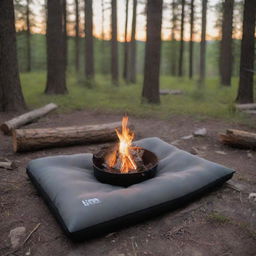 Add to the scene an inviting and cozy ambience, enhancing the appeal of the grey and black foam sleeping pad, as it sits under the warm glow of the campfire.