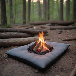 Add to the scene an inviting and cozy ambience, enhancing the appeal of the grey and black foam sleeping pad, as it sits under the warm glow of the campfire.