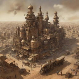 An imaginative depiction of Mali in a steampunk theme: envision the ancient city of Timbuktu overridden by antiquated machinery, large desert expanses populated with steam-powered nomads, and the Niger River nourishing the land with mechanical contrivances.