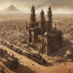 An imaginative depiction of Mali in a steampunk theme: envision the ancient city of Timbuktu overridden by antiquated machinery, large desert expanses populated with steam-powered nomads, and the Niger River nourishing the land with mechanical contrivances.