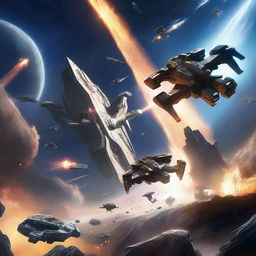 A dramatic space battle scene from the Halo universe, featuring iconic spaceships and intense laser fire
